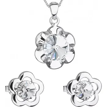 Náušnice Sada šperků s krystaly Swarovski náušnice,řetízek a přívěsek bílá kytička 39173.1