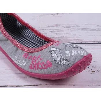 Dívčí bačkory Balerínky bačkůrky cvičky Befado 893Y058 šedorůžové s obrázky bot velikost: 33