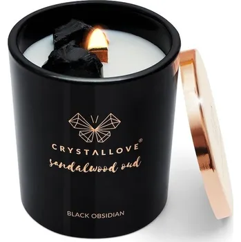 Svíčka Crystallove - Sójová svíčka santalové dřevo oud a černý obsidián Svíčky unisex