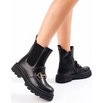 Dámské polobotky Luxusní černé dámské kotníkové boty na plochém podpatku 39
