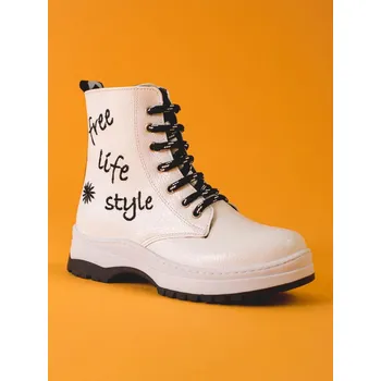 Dívčí kozačky W. Potocki Pohodlné dětské kotníkové boty bílé bez podpatku 34