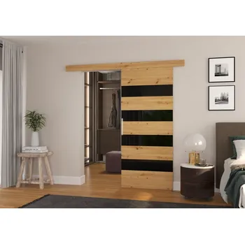 Interiérové dveře Posuvné dveře na stěnu laminátové MILOU - artisan - černý lacobel adrk vyberte šířku dveří: 86 cm