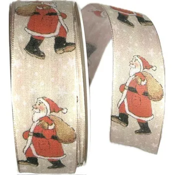 Stuha Stuha vánoční Santa’s Journey 40mm x 20m (5,-Kč/m) (Vánoční stuha látková, jednostranný potisk, s vetkaným drátkem v lemu)