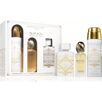 Unisex parfém Lattafa Badee Al Oud Lattafa Badee Al Oud Honor & Glory parfémovaná voda 100 ml + parfémovaný tělový sprej 200 ml + sprej na vlasy s parfemací 50 ml