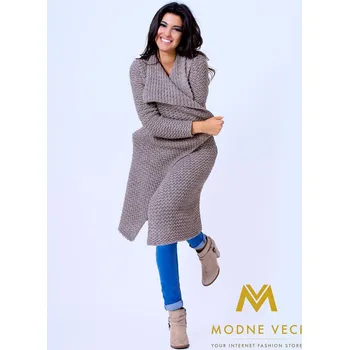 Dámské oblečení Dlouhý dámský kardigan HAZEL hnědá- latte