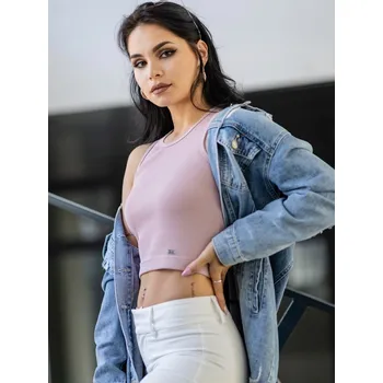 Dámský VSB vroubkovaný croptop LOLLY powder pink