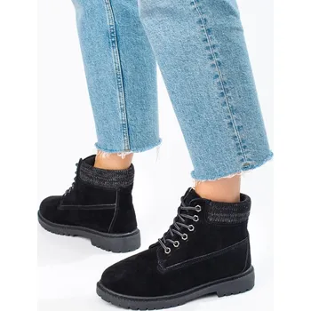 Dámské polobotky Krásné dámské černé kotníkové boty na plochém podpatku 39