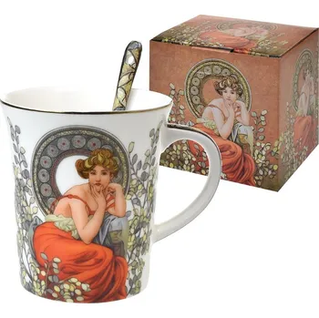 Home elements Hrnek Alfons Mucha - Topaz bílý se lžičkou, 300 ml