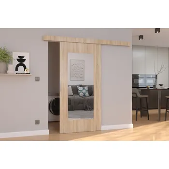 Interiérové dveře Posuvné dveře na stěnu laminátové NELA - sonoma - zrcadlo - adrk vyberte šířku dveří: 86 cm