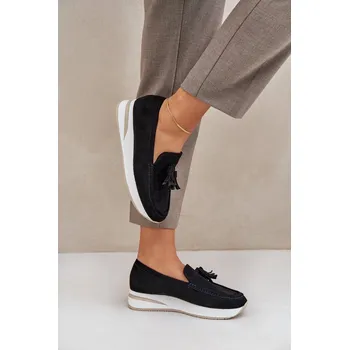 Dámské mokasíny PH2 Mokasíny Na Jemné Platformě Eko Semišové Černé Challavia Boto černá 3260604