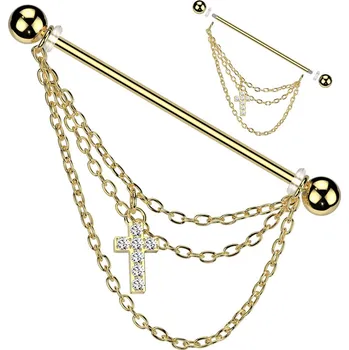 Piercing Piercingate Industrial piercing - křížek PIN00072 - Barva/Motiv: Zlatá