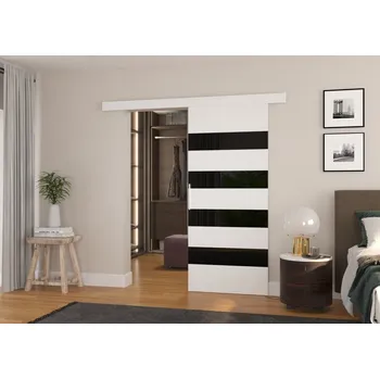 Interiérové dveře Posuvné dveře na stěnu laminátové MILOU - bílé - černý lacobel adrk vyberte šířku dveří: 86 cm