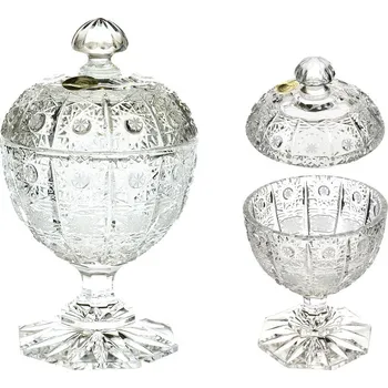 Dóza na potraviny Bohemia Crystal broušená dóza na nožce 160mm. Bohatý brus Klasik
