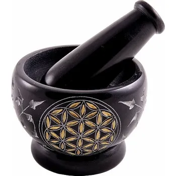 Hmoždíř z mramoru na drcení vykuřovadel Květina života cca 6 x 8,5 cm