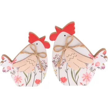 Velikonoční dekorace Slepička 14,5/16cm přírodní potisk květin, dřevěná