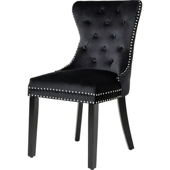 Jídelní židle Chesterfield jídelní židle Torino s černým sametovým potahem a stříbrnými nýty s vysokým prošívaným opěradlem 93 cm