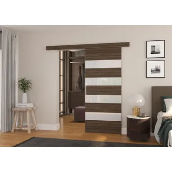 Interiérové dveře Posuvné dveře na stěnu laminátové MILOU - choco - bílý lacobel adrk vyberte šířku dveří: 86 cm