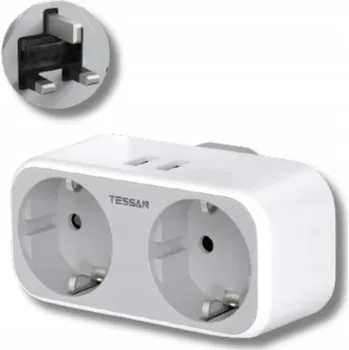 Zabezpečení domácnosti Cestovní adaptér Tessan typ G na EU s 2xUSB, bílý