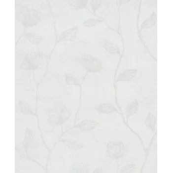 Tapeta BÍLÁ VINYLOVÁ TAPETA NA VLIESU PERLEŤOVÝ VZOR LISTY KVĚTY