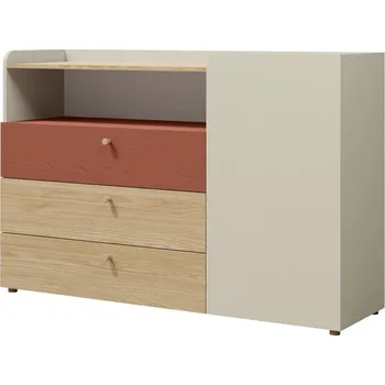 Dětská skříň Nábytek PEGAS s.r.o. Komoda Yuva R8 béžová/dub/korál
