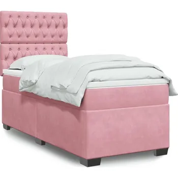 Postel vidaXL Box spring postel s matrací 100x200 cm samet [3290840] Barva: Růžová