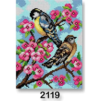 Textilie Vyšívací předloha, obrázek na vyšívání 70246/2119, ptáci 1, růžovo-modrá, 18x24cm