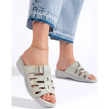 Dámské žabky Klasické šedé dámské nazouváky na plochém podpatku 39