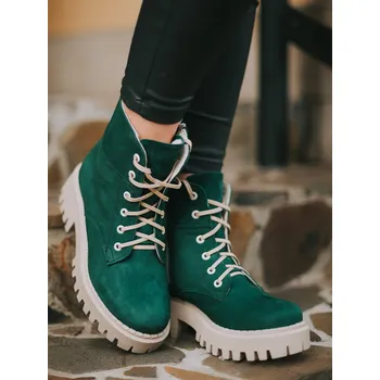 Dámské kozačky Dámské nízké kozačky B-01z pravé kůže SMARAGD