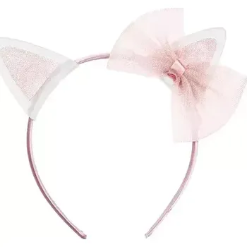 PartyDeco Čelenka kočičí ouška bílá/růžová