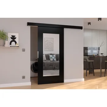 Interiérové dveře Posuvné dveře na stěnu laminátové NELA - černé - zrcadlo - adrk vyberte šířku dveří: 76 cm