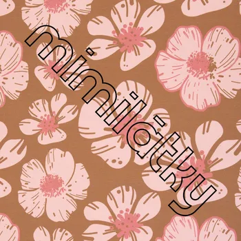 Velké růžové květy na skořicové teplákovina s modalem