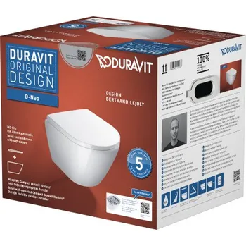 Klozet Duravit D-Neo WC set compact bílý - závěsná mísa kapotovaná 480mm Rimless a sedátko SoftClose 45880900A1