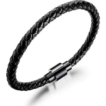 Náramek Kožený černý pletený náramek