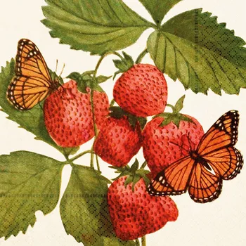 Papírový ubrousek Sköna Ting, Švédsko Sköna Ting - Papírový ubrousek Strawberry & Butterfly 20 ks - 33 x 33 cm Velikost: 33x33