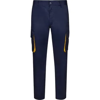 montérky VL HYPNOS. Dvoubarevné keprové kalhoty s mnoha kapsami (200 g/m²), z bavlny (35 %) a polyesteru (65 %) - Modrá / Žlutá / 60