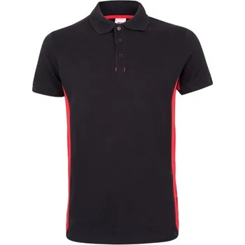 Pánská košile VL SUPAY. Dvoubarevná piké polokošile (180 g/m²), krátký rukáv, z bavlny (60 %) a polyesteru (40 %) - Černá / Červená / S