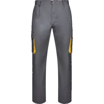 montérky VL HYPNOS. Dvoubarevné keprové kalhoty s mnoha kapsami (200 g/m²), z bavlny (35 %) a polyesteru (65 %) - Šedá / Žlutá / 58
