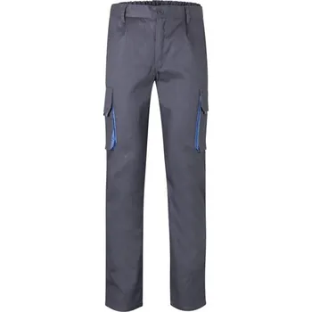 montérky VL HYPNOS. Dvoubarevné keprové kalhoty s mnoha kapsami (200 g/m²), z bavlny (35 %) a polyesteru (65 %) - Šedá / Světle Modrá / 56