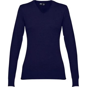 Dámský svetr THC MILAN WOMEN. Dámský svetr s výstřihem do V z bavlny a polyamidu - Námořnická Modrá / XL