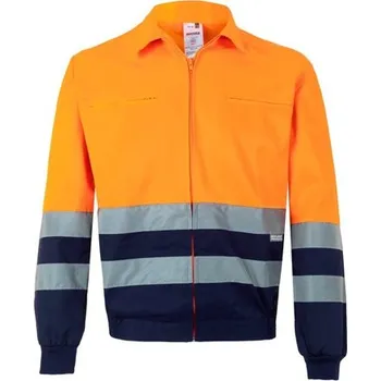 VL NEPTUNE. Dvoubarevná keprová bunda (210 g/m²) z polyesteru (80 %) a bavlny (20 %) - Modrá / Oranžová / 2XL