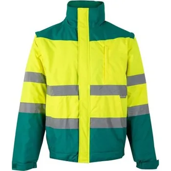 VL JUPITER. Dvoubarevná vycpaná bunda (180 g/m²) z polyesteru (100 %) s PU zátěrem - Zelená / Žlutá / 3XL