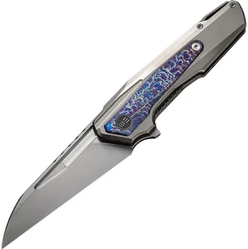 kapesní nůž We Knife Falcaria Leštěná korálkově pískovaná titanová rukojeť s plamenem zdobenou titanovou vložkou