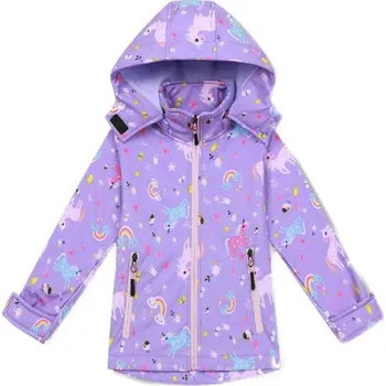 Dívčí bunda KUGO DÍVČÍ ZATEPLENÁ SOFTSHELLOVÁ BUNDA HB8630 Barva: Fialková/jednorožci, Velikost: 98