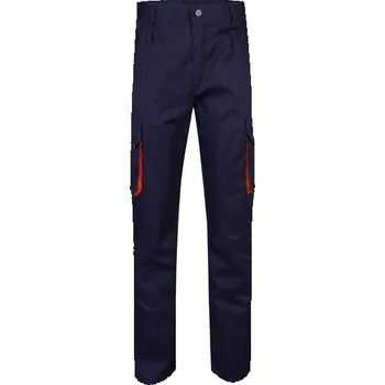 montérky VL HYPNOS. Dvoubarevné keprové kalhoty s mnoha kapsami (200 g/m²), z bavlny (35 %) a polyesteru (65 %) - Modrá / Oranžová / 58