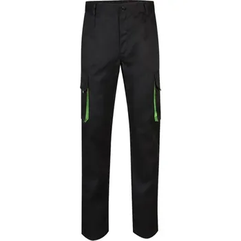 montérky VL HYPNOS. Dvoubarevné keprové kalhoty s mnoha kapsami (200 g/m²), z bavlny (35 %) a polyesteru (65 %) - Černá / Zelená / 50