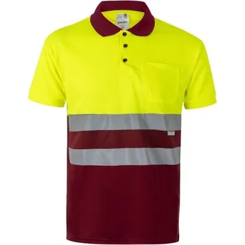 Pánská košile VL CUPID. Dvoubarevná polokošile z ptačí perspektivy (160 g/m²) s krátkým rukávem z polyesteru (100 %) - Bordó / Žlutá / 3XL