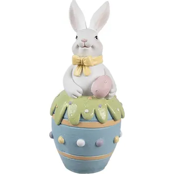 Jarní dekorace králíček s vajíčkem v modrém vajíčku - Ø 7*16 cm