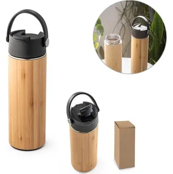 Termohrnek LAVER. Termoska z bambusu, nerezové oceli a PP 440 ml