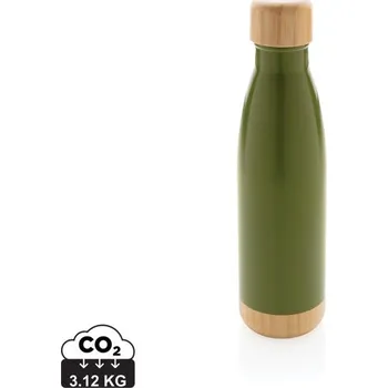 Termohrnek Nerezová termo lahev s bambusovými detaily - Zelená