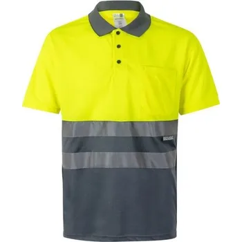 Pánská košile VL CUPID. Dvoubarevná polokošile z ptačí perspektivy (160 g/m²) s krátkým rukávem z polyesteru (100 %) - Šedá / Žlutá / XL